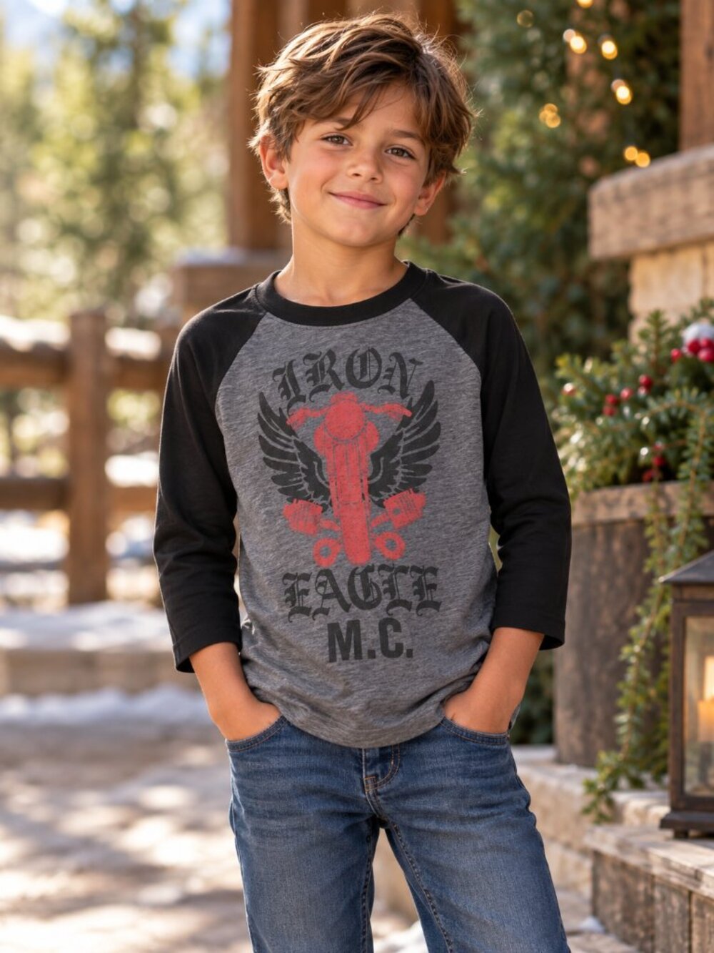 PEEK Iron Eagle Choppers Moto Graphic Tee M 6 7 & XXL 12 Boys Girls Raglan